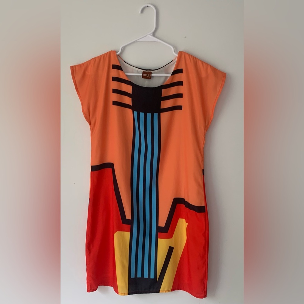 Silky colorful block pattern mini dress